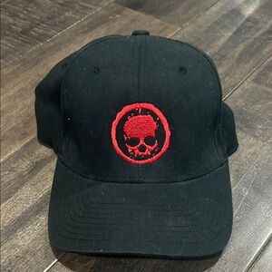Black Cap with Red Skull Emblem